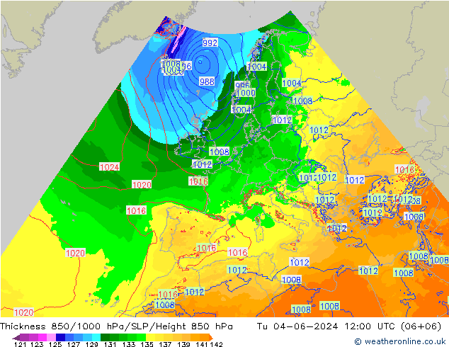 Thck 850-1000 hPa Arpege-eu Út 04.06.2024 12 UTC