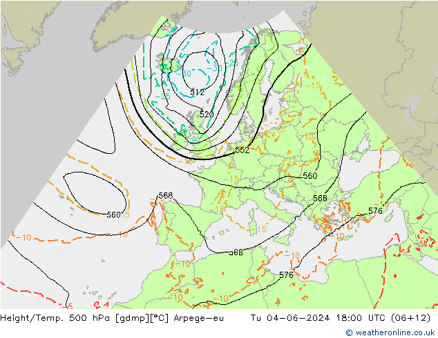 Hoogte/Temp. 500 hPa Arpege-eu di 04.06.2024 18 UTC