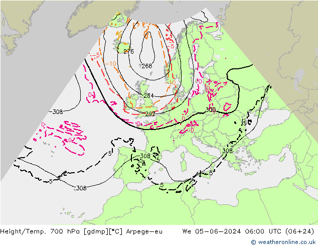 Height/Temp. 700 гПа Arpege-eu ср 05.06.2024 06 UTC