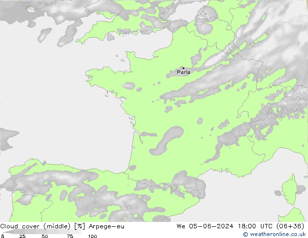 oblačnosti uprostřed Arpege-eu St 05.06.2024 18 UTC