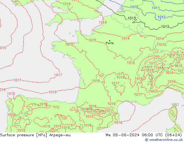 Bodendruck Arpege-eu Mi 05.06.2024 06 UTC