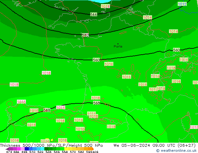 Thck 500-1000hPa Arpege-eu śro. 05.06.2024 09 UTC