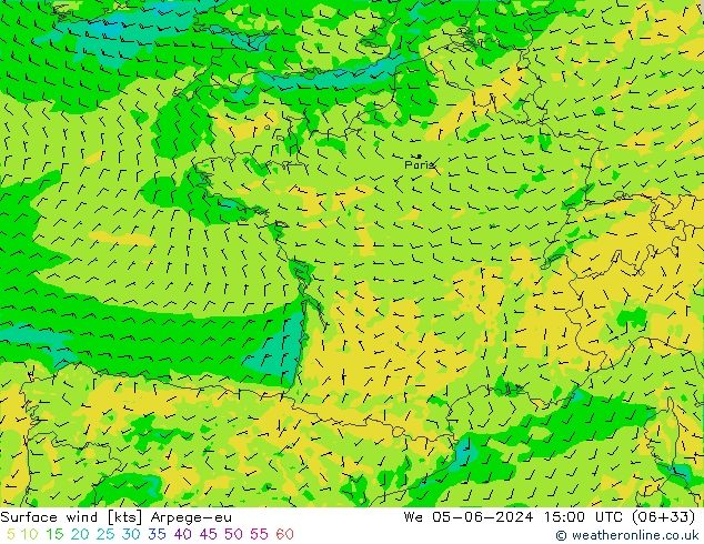 Viento 10 m Arpege-eu mié 05.06.2024 15 UTC