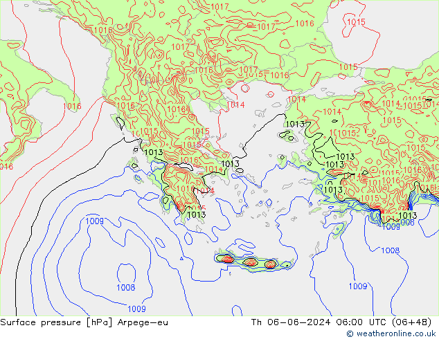 Atmosférický tlak Arpege-eu Čt 06.06.2024 06 UTC