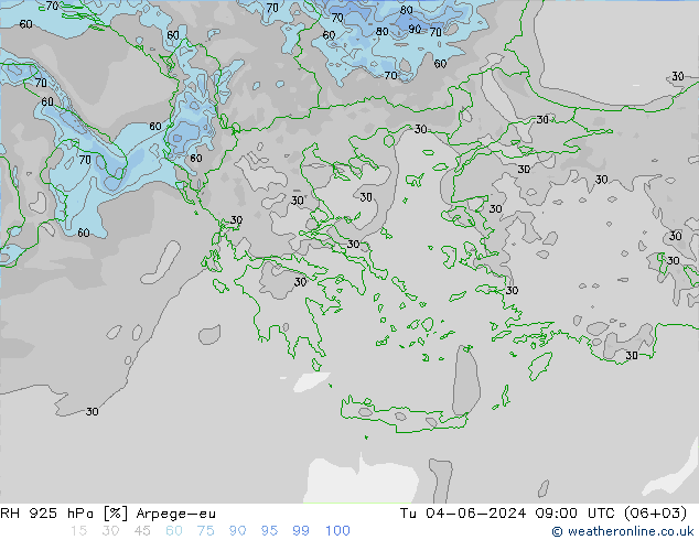 RH 925 hPa Arpege-eu Ter 04.06.2024 09 UTC