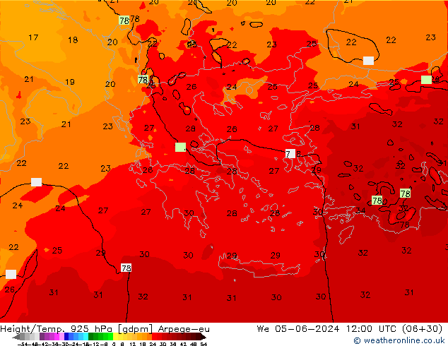 Height/Temp. 925 hPa Arpege-eu  05.06.2024 12 UTC