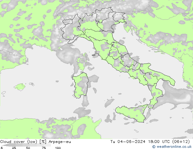 zachmurzenie (niskie) Arpege-eu wto. 04.06.2024 18 UTC