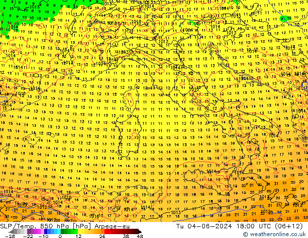 SLP/Temp. 850 hPa Arpege-eu wto. 04.06.2024 18 UTC