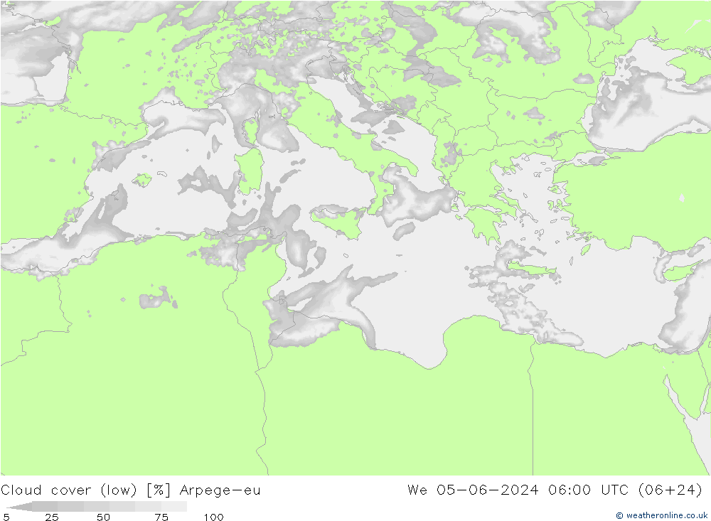 Bewolking (Laag) Arpege-eu wo 05.06.2024 06 UTC
