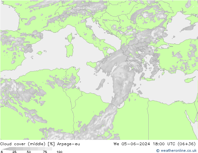 Wolken (mittel) Arpege-eu Mi 05.06.2024 18 UTC