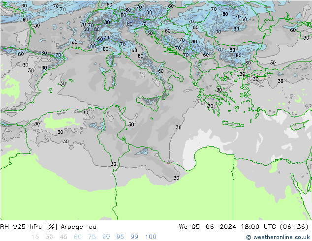 RH 925 hPa Arpege-eu Mi 05.06.2024 18 UTC