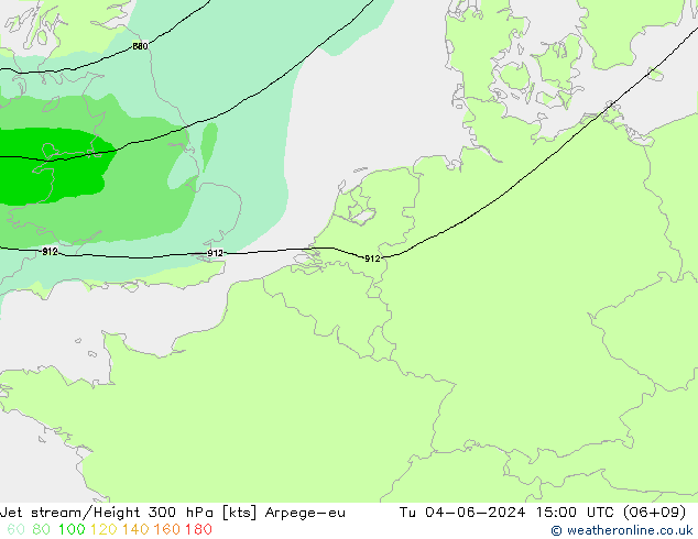 Jet stream/Height 300 hPa Arpege-eu Tu 04.06.2024 15 UTC