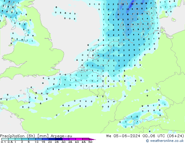 降水量 (6h) Arpege-eu 星期三 05.06.2024 06 UTC