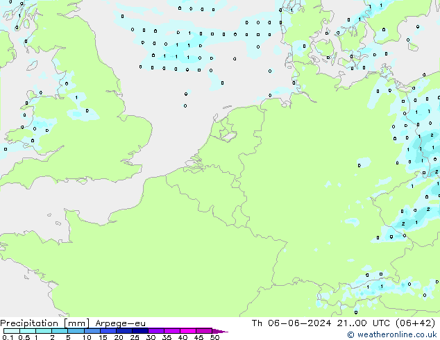 осадки Arpege-eu чт 06.06.2024 00 UTC