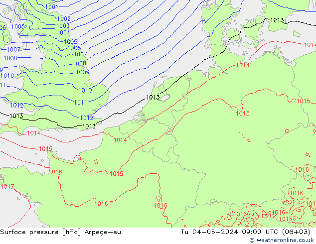 Surface pressure Arpege-eu Tu 04.06.2024 09 UTC