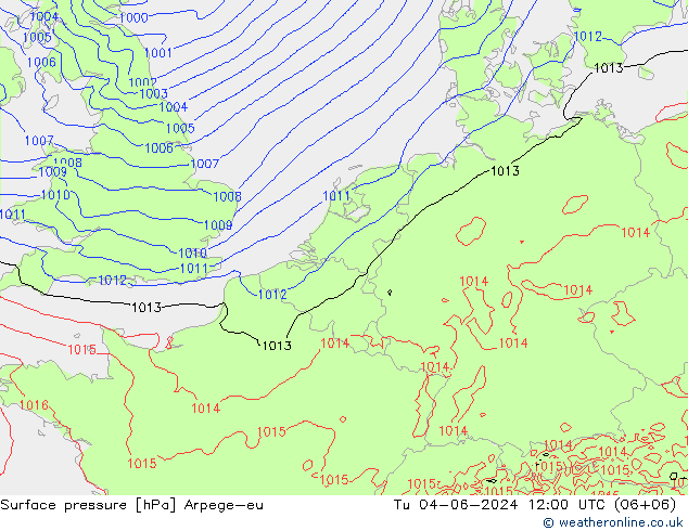 pressão do solo Arpege-eu Ter 04.06.2024 12 UTC