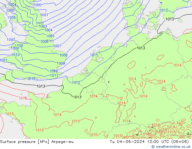 Surface pressure Arpege-eu Tu 04.06.2024 12 UTC