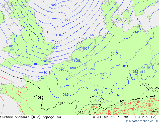 Bodendruck Arpege-eu Di 04.06.2024 18 UTC