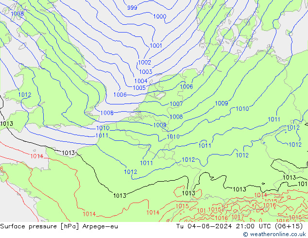 Pressione al suolo Arpege-eu mar 04.06.2024 21 UTC