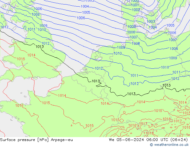 Bodendruck Arpege-eu Mi 05.06.2024 06 UTC