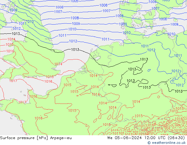 Pressione al suolo Arpege-eu mer 05.06.2024 12 UTC