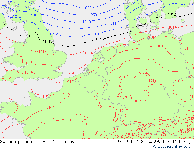 Surface pressure Arpege-eu Th 06.06.2024 03 UTC