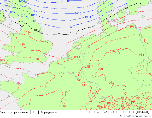 Pressione al suolo Arpege-eu gio 06.06.2024 06 UTC