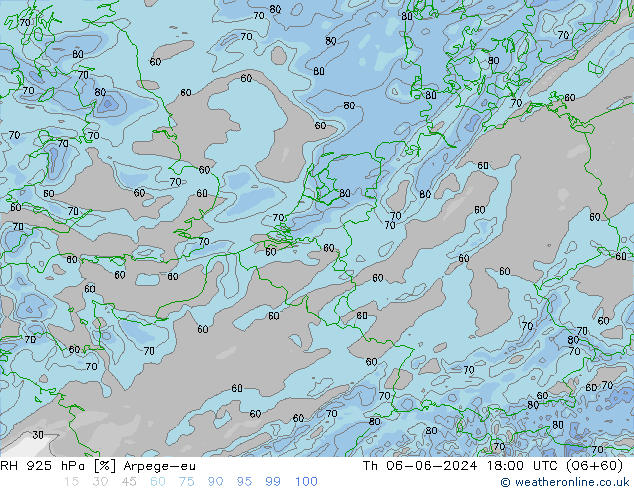 RH 925 hPa Arpege-eu Th 06.06.2024 18 UTC