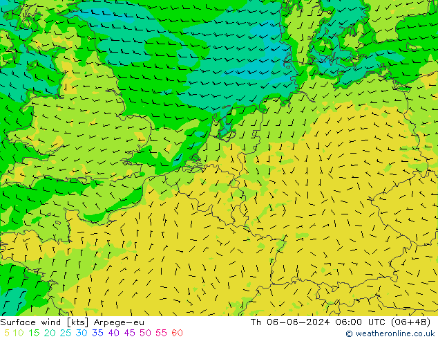 Wind 10 m Arpege-eu do 06.06.2024 06 UTC