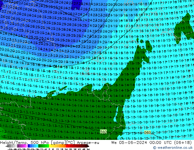 Géop./Temp. 500 hPa Arpege-eu mer 05.06.2024 00 UTC