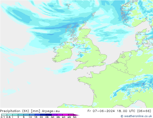 Precipitação (6h) Arpege-eu Sex 07.06.2024 00 UTC