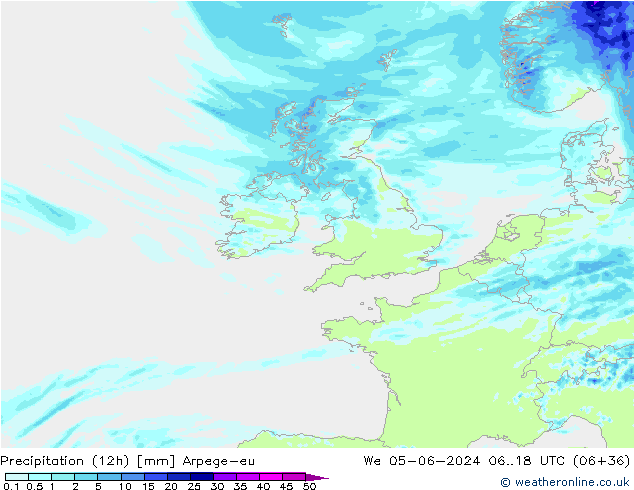 Precipitation (12h) Arpege-eu St 05.06.2024 18 UTC