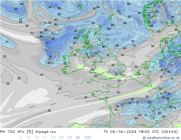 RH 700 hPa Arpege-eu Th 06.06.2024 18 UTC