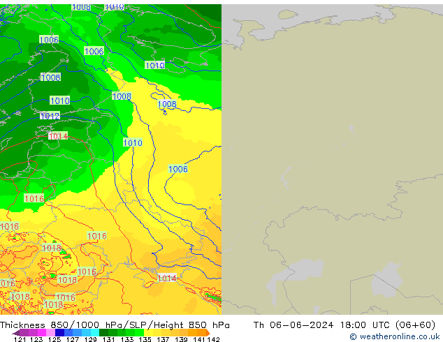 850-1000 hPa Kalınlığı Arpege-eu Per 06.06.2024 18 UTC