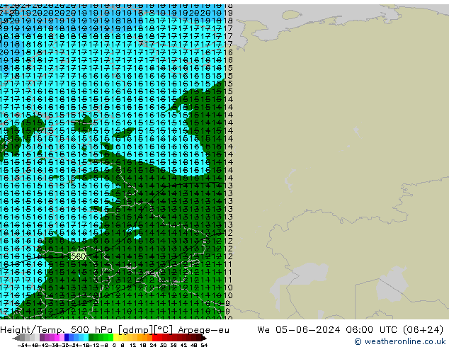 Yükseklik/Sıc. 500 hPa Arpege-eu Çar 05.06.2024 06 UTC