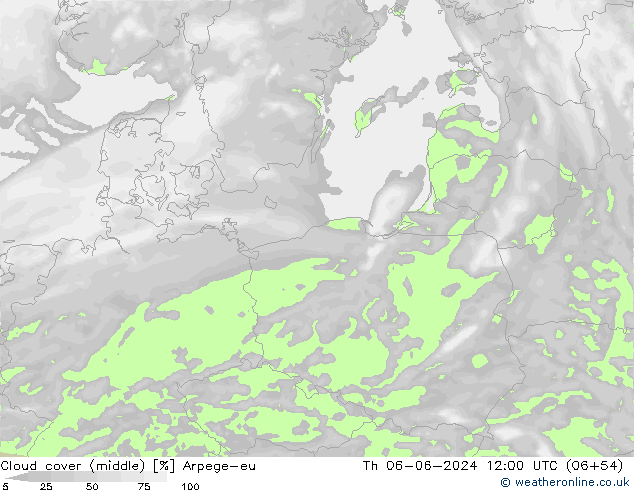 Cloud cover (middle) Arpege-eu Th 06.06.2024 12 UTC