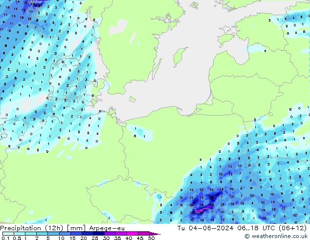 Precipitation (12h) Arpege-eu Tu 04.06.2024 18 UTC