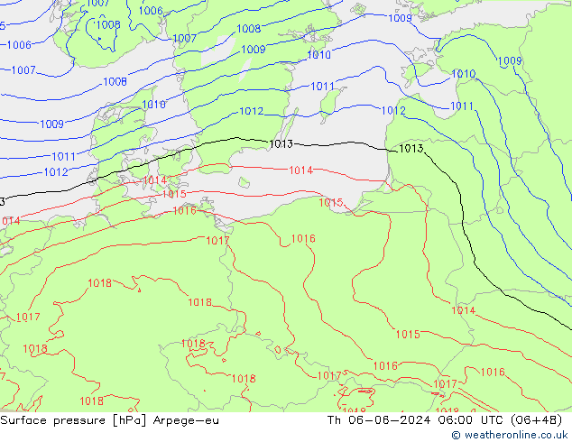 Surface pressure Arpege-eu Th 06.06.2024 06 UTC