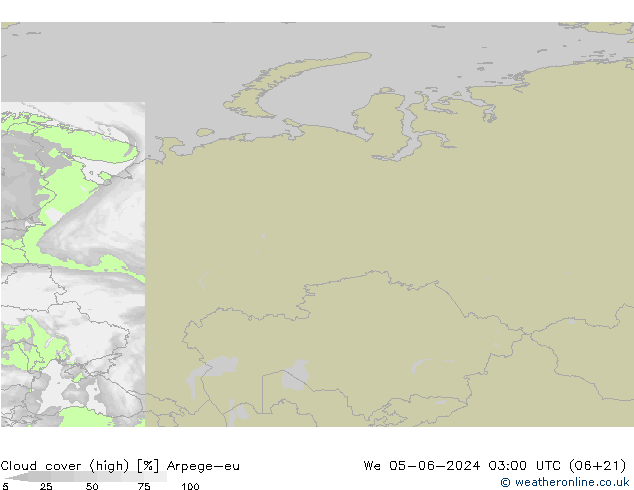 zachmurzenie (wysokie) Arpege-eu śro. 05.06.2024 03 UTC