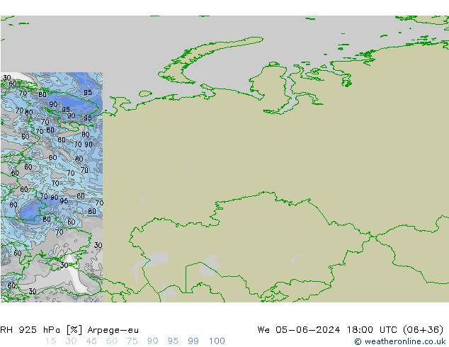 RH 925 hPa Arpege-eu We 05.06.2024 18 UTC