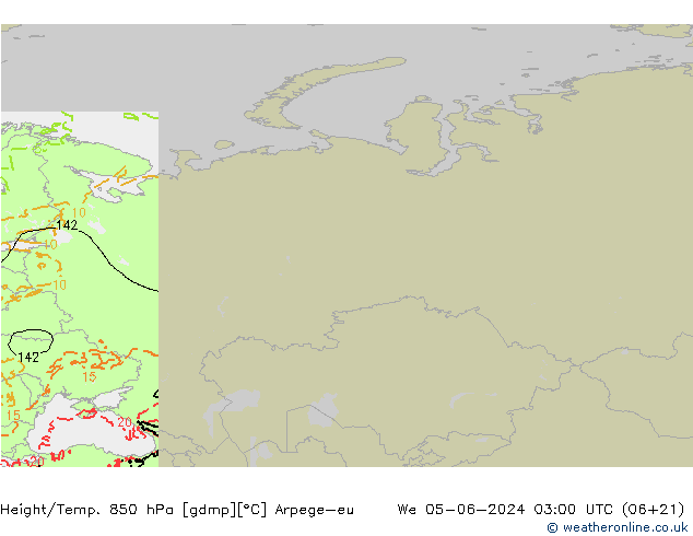 Height/Temp. 850 hPa Arpege-eu śro. 05.06.2024 03 UTC