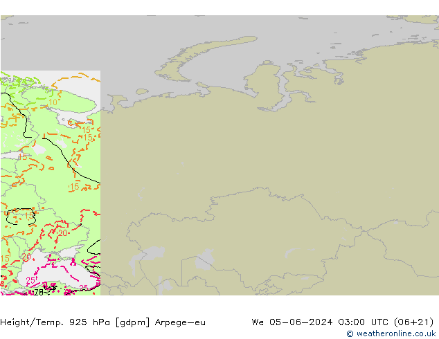 Height/Temp. 925 hPa Arpege-eu śro. 05.06.2024 03 UTC