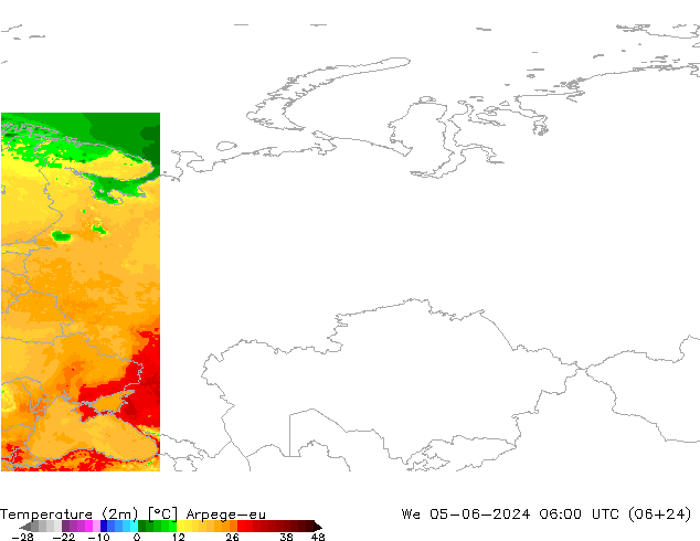 карта температуры Arpege-eu ср 05.06.2024 06 UTC