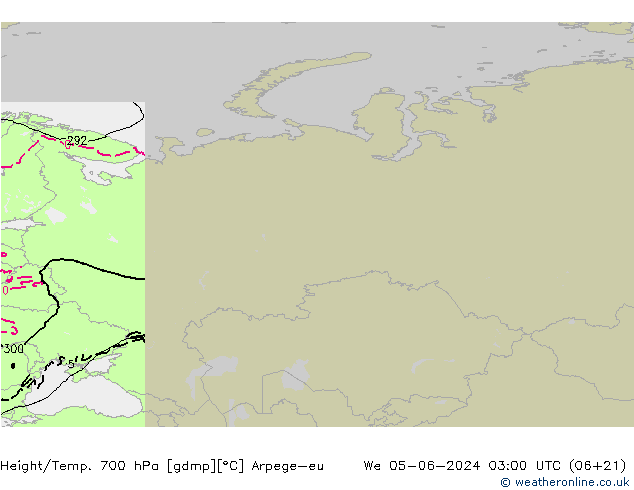 Height/Temp. 700 hPa Arpege-eu śro. 05.06.2024 03 UTC