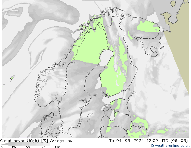 Cloud cover (high) Arpege-eu Tu 04.06.2024 12 UTC