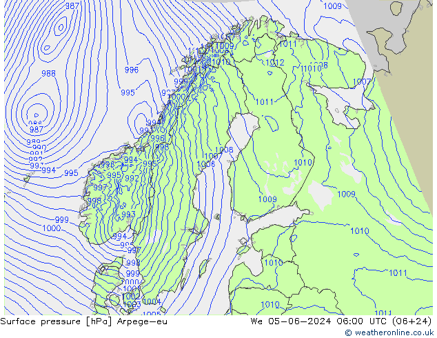 Surface pressure Arpege-eu We 05.06.2024 06 UTC