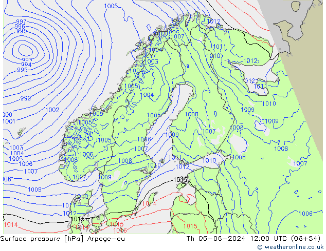 Surface pressure Arpege-eu Th 06.06.2024 12 UTC