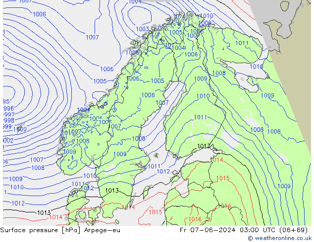приземное давление Arpege-eu пт 07.06.2024 03 UTC