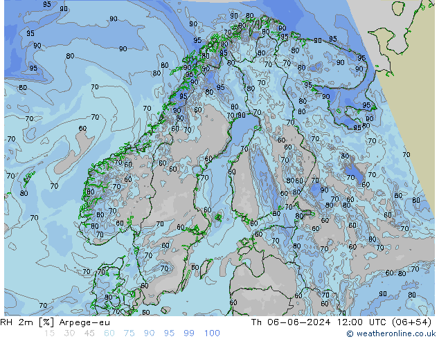 RH 2m Arpege-eu Th 06.06.2024 12 UTC