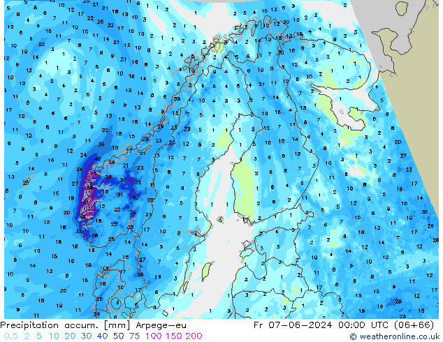 Precipitation accum. Arpege-eu ven 07.06.2024 00 UTC